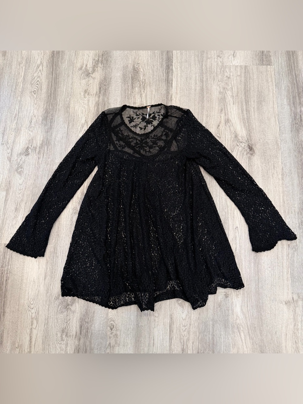 Free People Black Lace Babydoll Tunic Dress‎ Size Small
